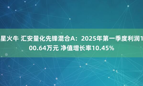 星火牛 汇安量化先锋混合A：2025年第一季度利润100.64万元 净值增长率10.45%